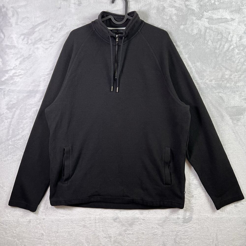 Ted Baker London 1/4 Zip Sweater Men's 4 (Medium) Black Knit Quiet Luxury Cotton